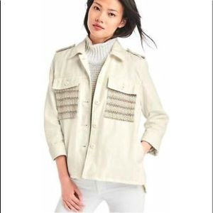 GAP- Snow Cap Embroidered Swing Button Closure Shacket Off White Color  Size:S